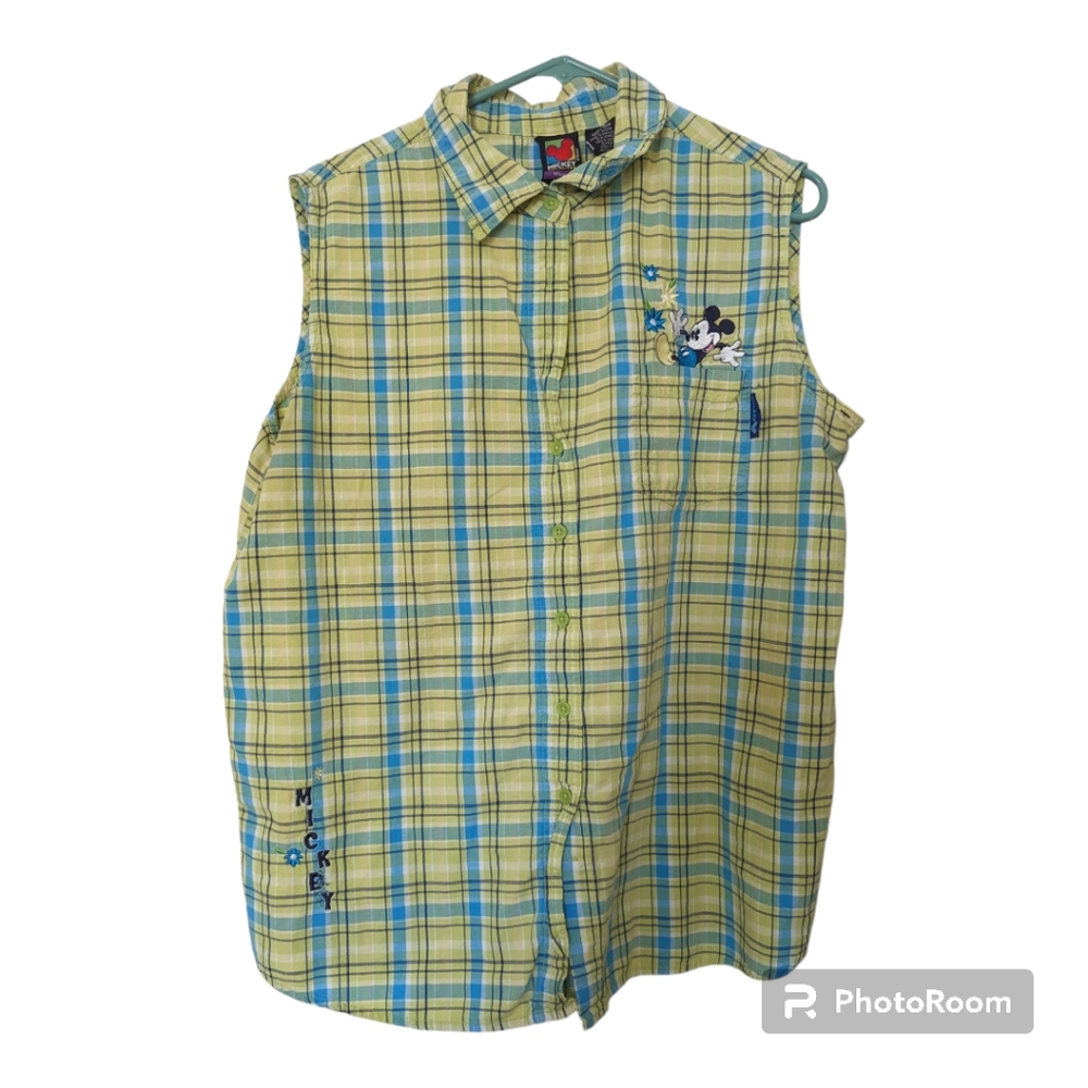 MICKEY MOUSE MICKEY UNLIMITED CHECKED SHORT SLEEVE SHIRT - 14W/16W